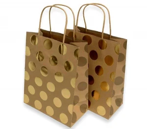 Gold Foil Hot-stamp Polka-dot Design Kraft Gift Bag