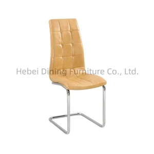 High Back Chair Square Stitch Pattern PU Leather Seat High Strength Iron Legs Royal Dining Chair