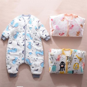 100% cotton baby sleeping bag swaddle wrap winter jumpsuits children pajamas thick warm removeable sleeve kids sleeping sack
