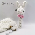100%  Cotton Handmade Amigurumi Crocheted Bunny Toys with Sound Rattle, Manual Yarn Knitting Infant Baby Sound Toy