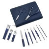 12 Pcs Blue Stainless Steel Nail Clipper Cutter Trimmer Ear Pick Grooming Kit Manicure Set with PU Zipper bag