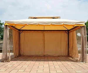 12&#39; x 10&#39; Pergola Gazebo Canopy Outdoor Patio Garden Steel Frame Sun Shelter with Retractable Canopy Shades