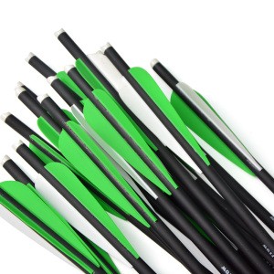 12pcs Archery Crossbow Arrow 16 Inch Mix Carbon Arrow Crossbow Bolt OD 8.8 mm Shooting Removable Arrowhead Green Feather