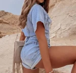 1702 new classical womens clothing 2024 summer  womens playsuit short denim jumpsuit one piece rompers women jumpsuit