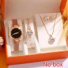 17KM Luxury Women Watches Crystal Bracelet Stud Earring Necklace Set Ladies Watch Casual Quartz Wristwatch Set