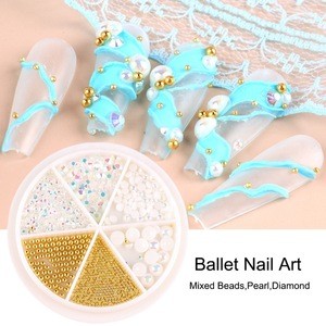 1Box Nail Art Rhinestone Semicircle Pearls Metal Beads For DIY Ballet Nail Art Charming Summer Accessories For Manicure