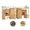 2 layer steel dormitory bunk bed with desk and wardrobe