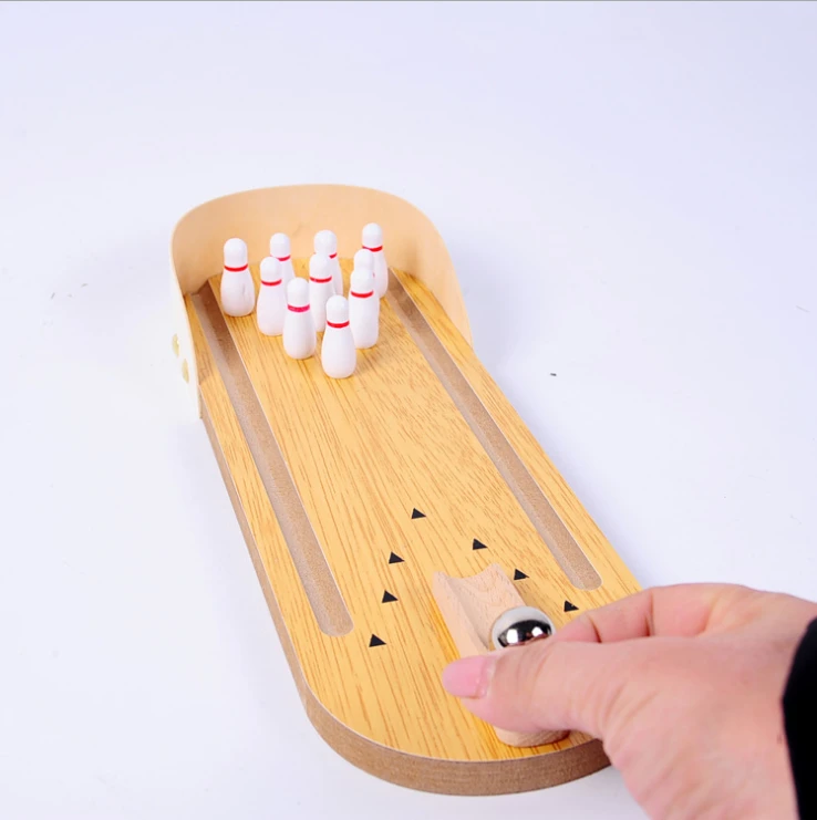 2019Montessori early educational Sensory toys Wooden Desktop Bowling Game Gifts for Kids and Adults Mini Bowling Game