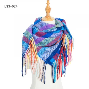 2020 New autumn collection polyester stripe scarf long tassel square shawls for women