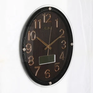 2020 NEW Household electroplated plastic 3D digital belt temperature calendar display quartz wall clock oval clock