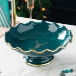2021 New Creative Christmas Tree Ceramic Fruit Plate High Base Household Fruit Bowl