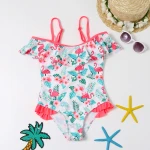 2021 new product  girls dresses fish-scale printed swimsuit  flying edge one-piece swimwear