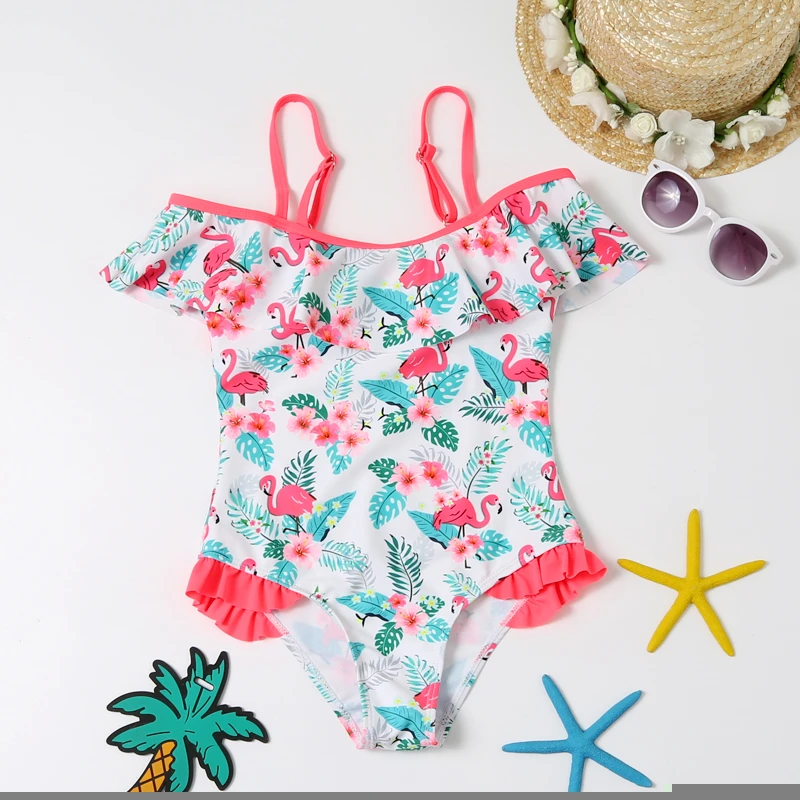 2021 new product  girls dresses fish-scale printed swimsuit  flying edge one-piece swimwear