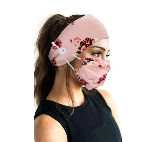 2pc Adult Printed Adjustable Cotton Faceshield+button Hairband Set Face scarf And Reusable face care