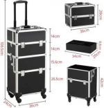 3-in-1 tool case wheels tool Organizer Makeup Beauty Nail Case Cosmetics tool Trolley Bag Box for Nail Stuff Black