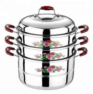 3 layer stainless steel cooking pot food steamer with bakelite handle
