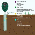 3-Way Multifunctional Soil Moisture Meter, Light and pH / Acidity Meter Plant Tester, Helpful for Garden, Farm, Lawn, Indoor