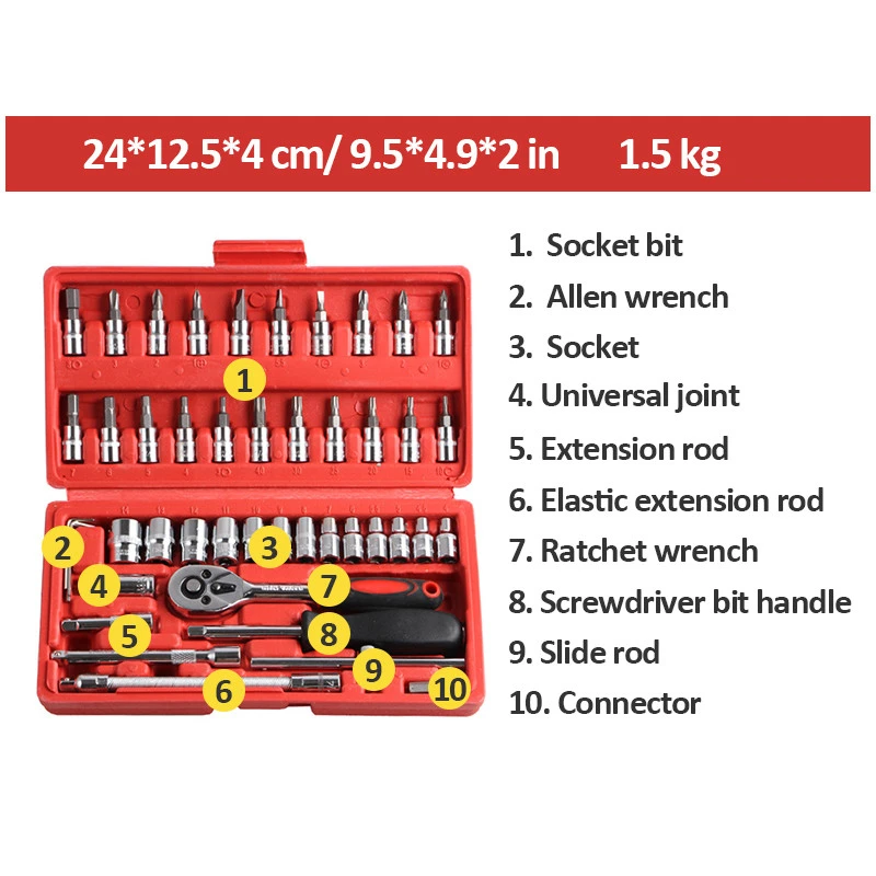 46 pcs vehicle socket wrench tools set professional bike auto tool kit tools hardware kit gift set