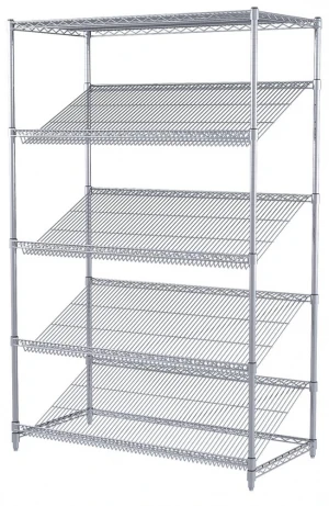 5 Tier Slanted Wire Shelving Rack 1 Horizontal and 4 Slanted Shelves in Office