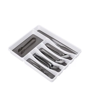 6 Compartments Kitchen Drawer Organizer,Soft-grip Linin Cutlery Divider Tray, Kitchen Utensil Storage Flatware Holder