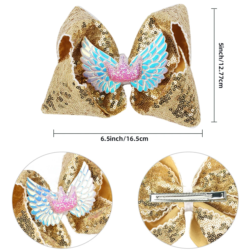 6.5 Inch Large Sequin Hair Bows For Girls Wing Bunny Hairclips Metal Hair Clip Alligator