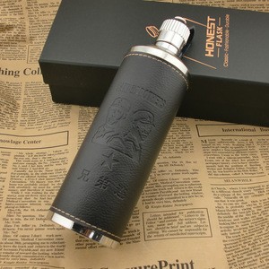 6oz,8oz,10oz Hot Selling Cylindrical Stainless Steel Hip Flask With Leather Covering