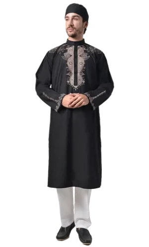 9009 Most Popular Top quality Silk Embroidery Dubai Fashion beautifully designed comfort luxurious muslim kurta men Worship wear
