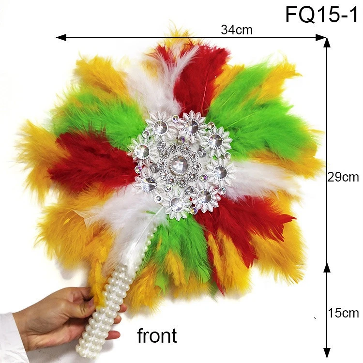African Party Fan for Lady Ostrich Feather Hand Fan with Beads and Stones Turkey Feather Fan