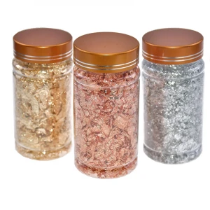 Amazon Best Sale  3g 5g 10g 15g 20g Jar 24K Real Silver Gold Leaf Flakes Craft For Resin
