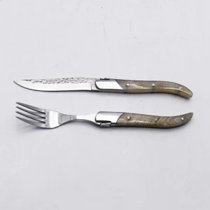 Amazon Hot selling sheep horn handle france laguiole stainless steel flatware set cutlery set steak knife with gift box