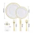 Import Amazon supplier Wedding Party Rose Gold Rim Dinner Plate Knife Fork Spoon Cup Fancy Disposable tableware Plastic Dinnerware from China