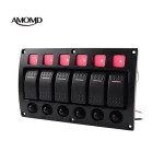 Amomd Car Boat Cabin Cruiser 12-24V 6 Gang Waterproof On Off Rocker Switch Panel With Circuit Breaker