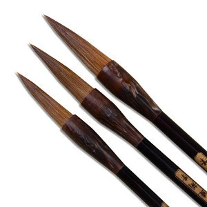 Antique High Quality Chinese Calligraphy Brush Set Wooden Handle Weasel Hair Brush In Box