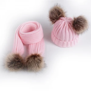 Baby Hat Scarf Set Kids Warm Knitted Hats Beanies With Two Double Pom Pom Beanie For Cute Boys Girl 6-36 Months