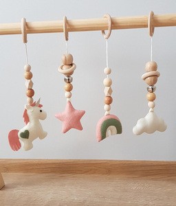 Baby Shower unicorn rainbow teething toy Felt Crib wooden Hanging Activity Gym Toys Baby Gym Toys