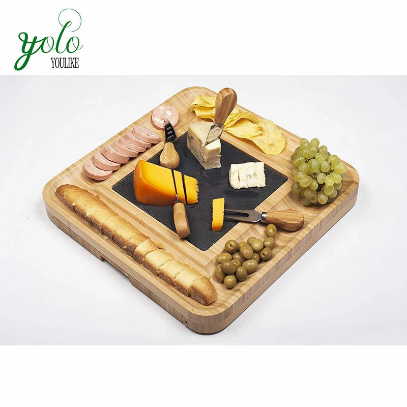 Bamboo Cheese Board With Stainless Steel Cutlery Set