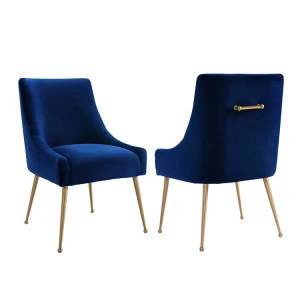 Best seller 2020 Master home upholstery blue tufted velvet fabric stainless leg dining room bar chair