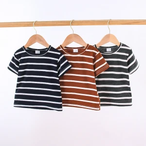 Black White T Shirt Kids Baby Unisex Striped Tee Crew Neck Short Sleeve Stripes Tops Fashion