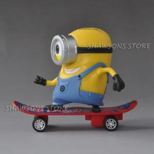 Cartoon Movie Character Toy 4&quot; Minion Figure on Pull Back Skateboard