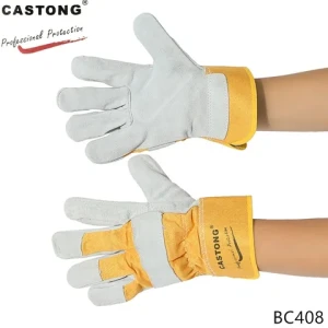 CASTONG Good Quality Short Grey and Yellow Grade B/C Cotton and Cow Split Leather Welding Gloves for Industrial Welding