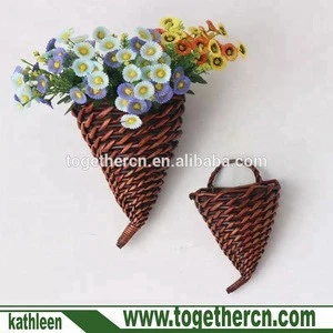 Ccountry rattan wicker horn shape flower wall hanging basket