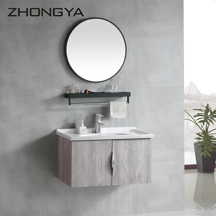 Chaozhou manufacturer bathroom furniture glass mirror vanity cabinet with sink