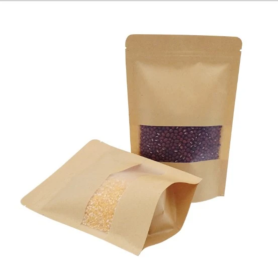 Cheap price stocked rice kraft paper bag, Stand up pouches paper bags with clear window
