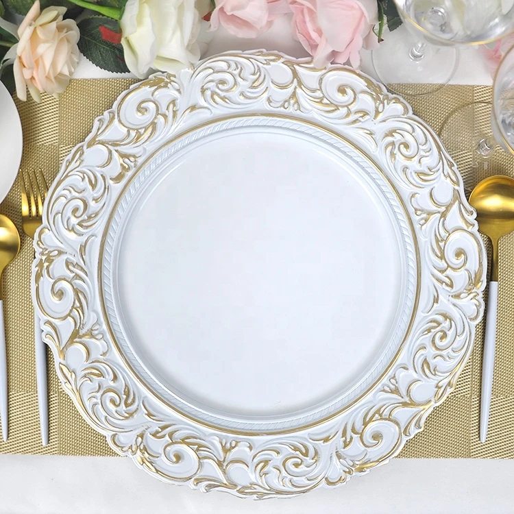 Cheap wholesale fancy plastic crystal plate chargers reusable tableware restaurant