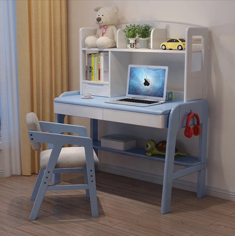 Childrens solid wood desk bookshelf integrated modern minimalist study room can lift computer desk and chair