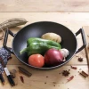 Chinese Traditional Pre-seasoned Non-stick Cast Iron Wok Pan With Wooden Lid