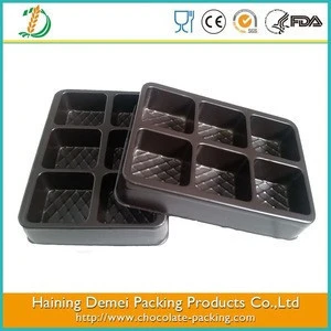 chocolate plastic trays packaging vacuum forming customized offset printing golden PET plastic blister tray for chocolate boxes