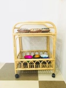 Classic rattan serving table trolley