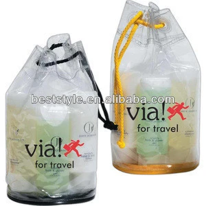 Clear PVC Toiletory Packaging round bottom bag with organza material