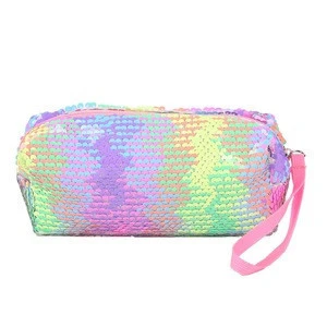 Colorful flip sequin multi function handbag cosmetic bag zipper Makeup Cosmetic Bag Storage Stationery pencil case bag